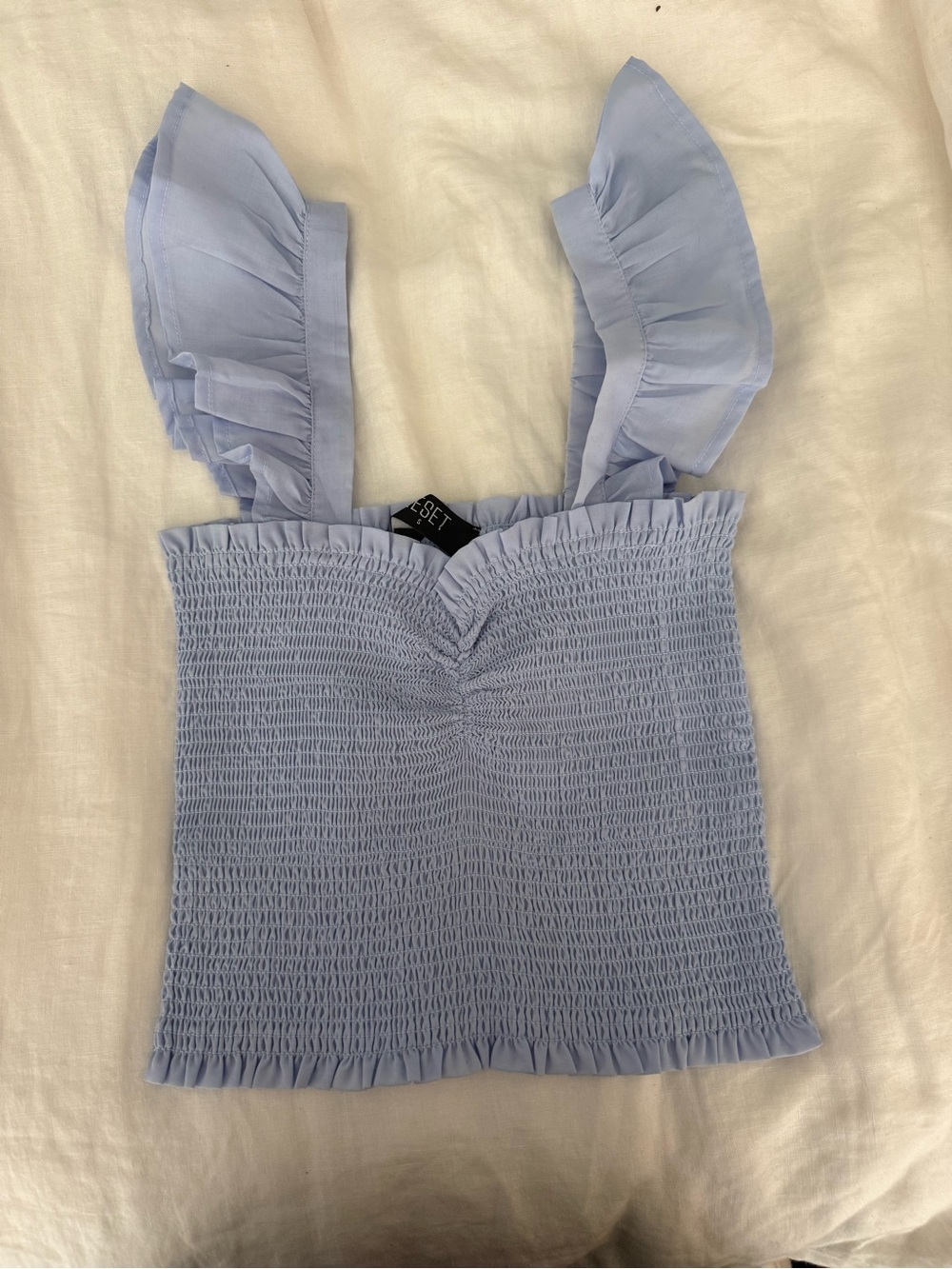 The Reset Light Blue Smocked Ruffle Strap Crop Top